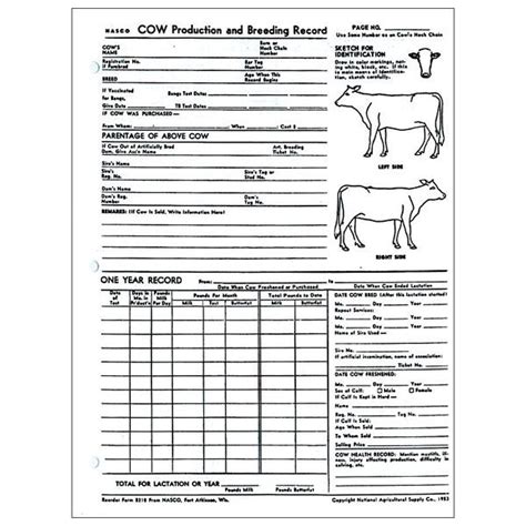 Cattle Breeding and Calving Record Form