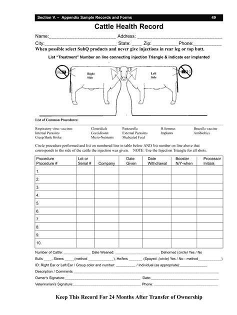 Cattle Vaccination and Health Record Form