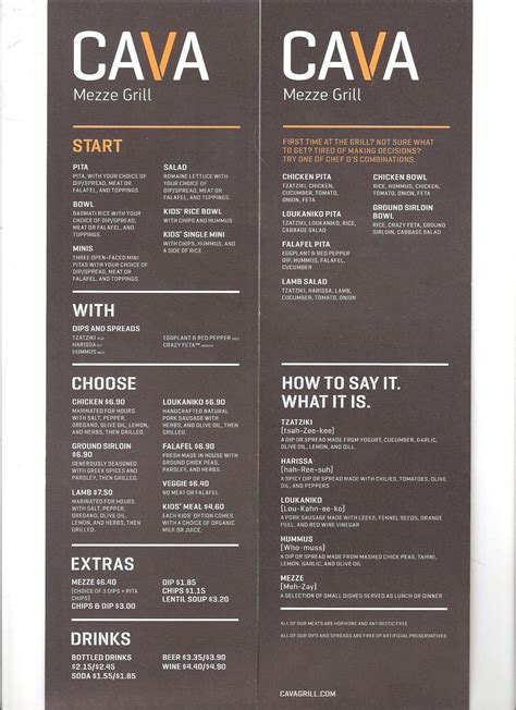 Cava Menu Nutrition Information