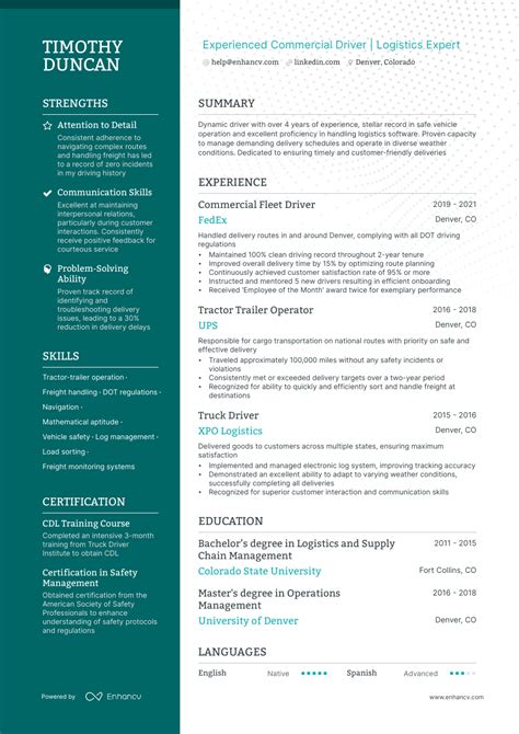 CDL Truck Driver Resume Example