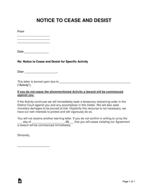 Cease and Desist Letter Sample Form