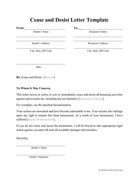 Cease and Desist Letter Template PDF