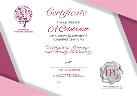 Celebrant's Certificate of Ordination