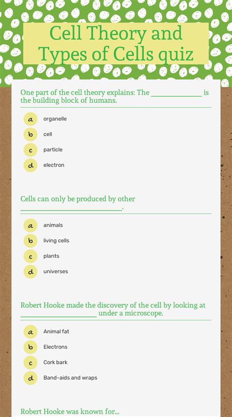 Cell A Quiz Example