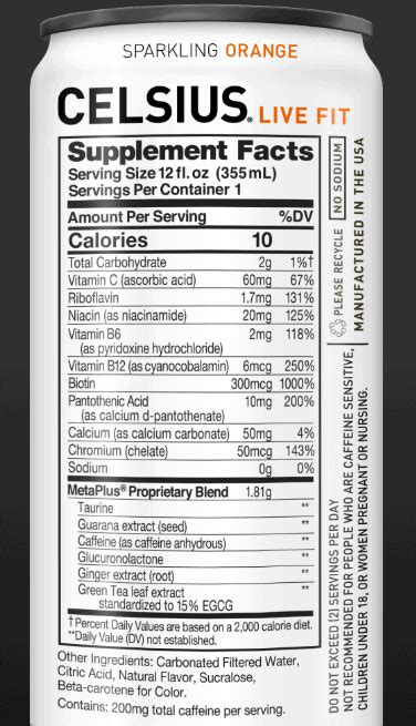 Celsius Ingredients and Nutrition Facts