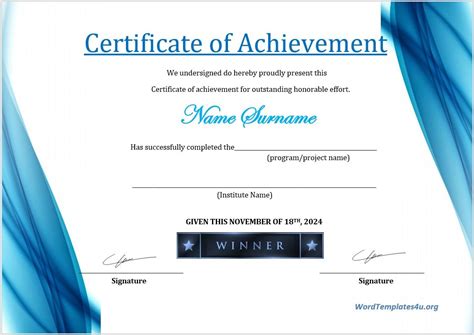 Certificate of Achievement Template Word