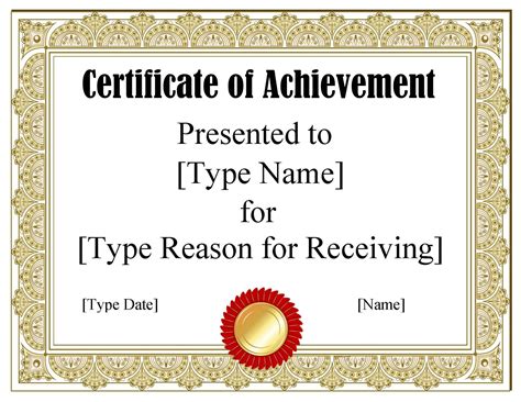 Certificate of Achievement Templates Word