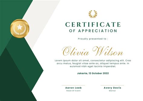 Certificate of appreciation with formal design