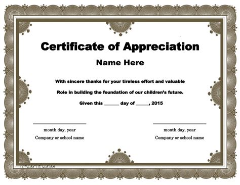 Certificate of Appreciation Example