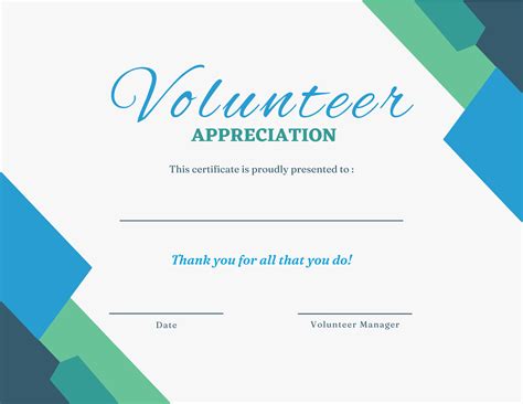 Certificate of Appreciation for Volunteers