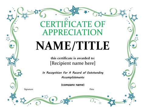 Certificate of Appreciation Template Examples