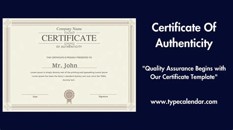 Certificate of Authenticity Template