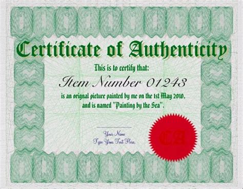 Certificate of Authenticity template 4