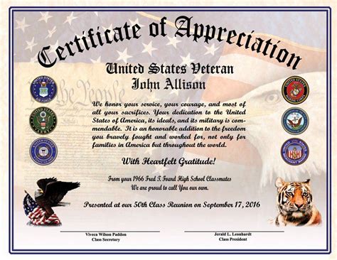 Certificates of Appreciation for Veterans