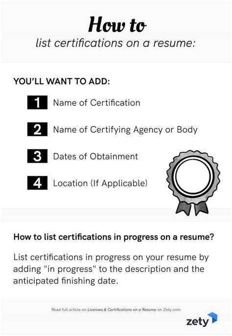 Certifications and Licenses Section