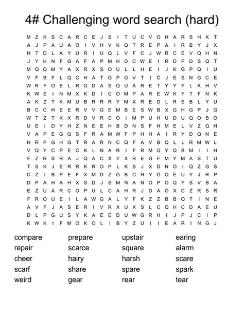 A challenging word search printable with a complex puzzle