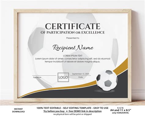 Championship football certificate template