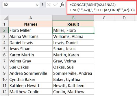 Using Text to Columns to separate names