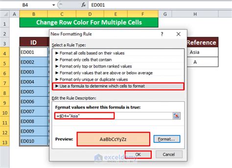 Changing row color in Excel based on value