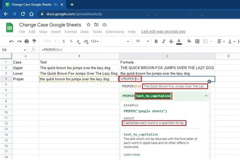 Change Text Case in Google Sheets Example