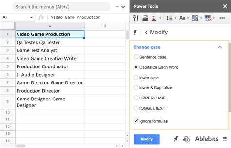 Change Text Case in Google Sheets Tool