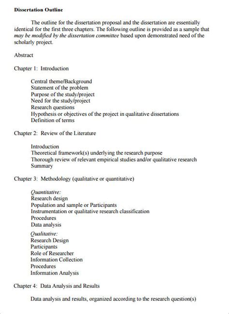 Chapter Outline Template for Dissertation