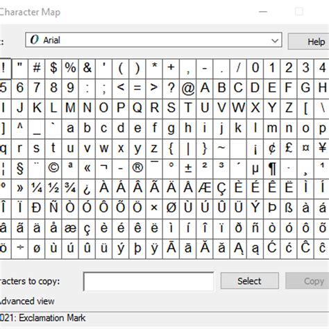 Character Map in Excel