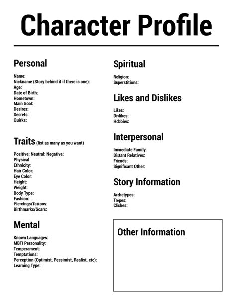 Character profile template example