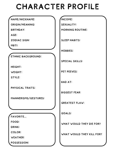 Character Profile Template Design