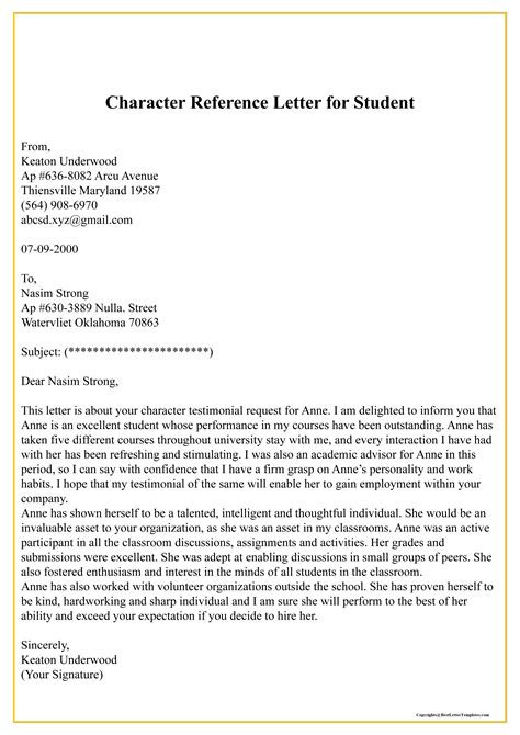 Character Reference Letter Template