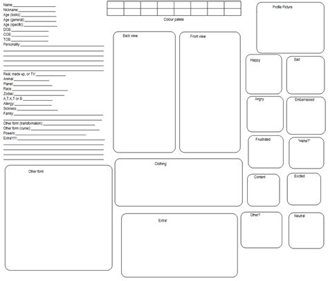 Character Reference Sheet Template