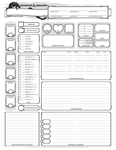 D&D Character Sheet Printable PDF Template