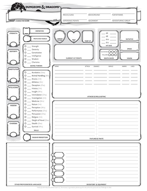 Printable Character Sheets for 5e Dungeons