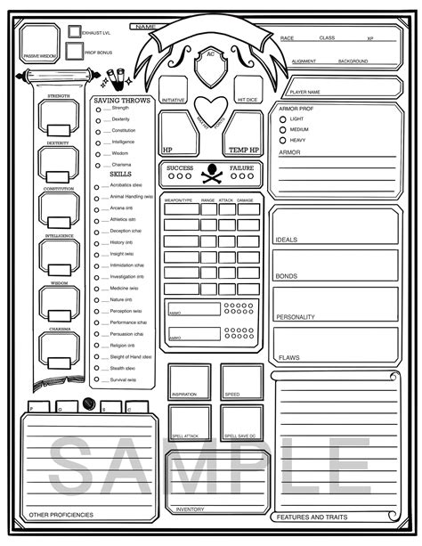 Printable Character Sheet Dungeon