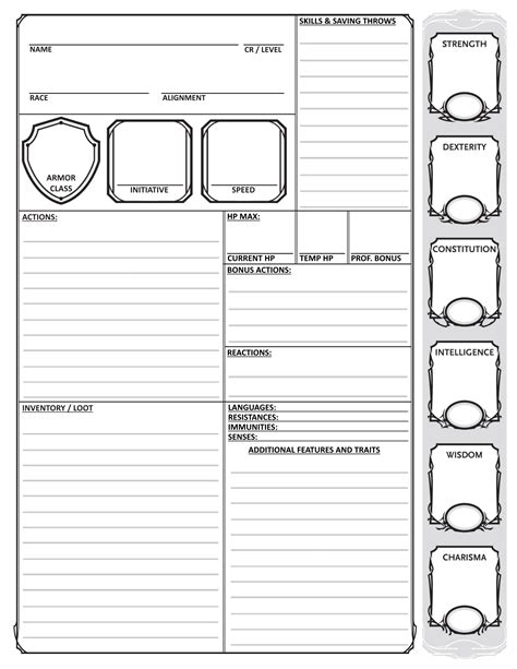 Printable Character Sheet Monster