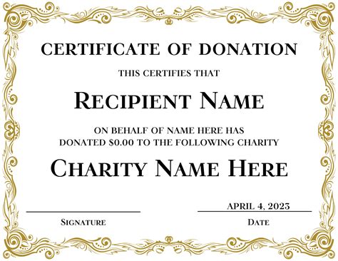 Charitable Donation Gift Certificate Template