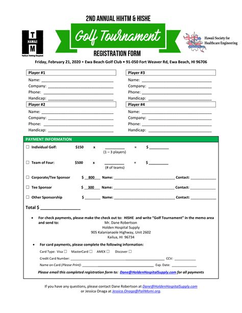 Charity Golf Tournament Registration Form