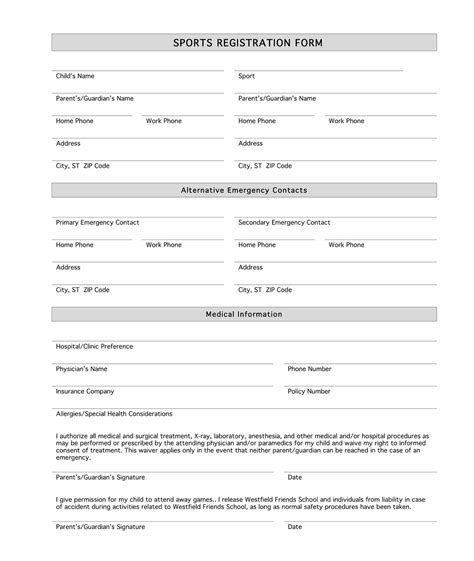 Charity Sports Registration Form Template