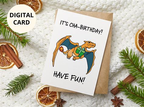 A free printable Charizard birthday card design