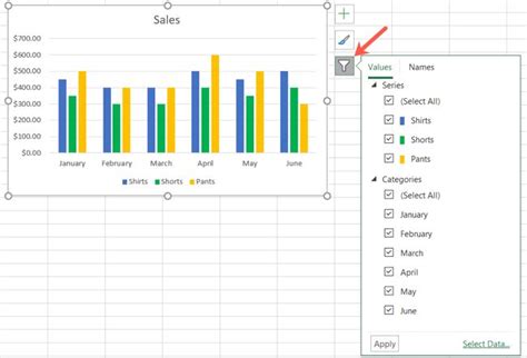 Chart Filters Option in Excel