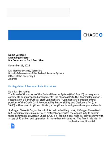 Chase Bank Letterhead Template 2