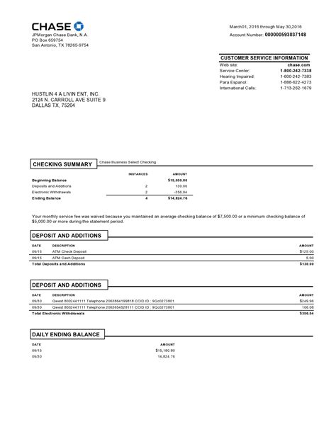 Chase Bank Statement Template Docx