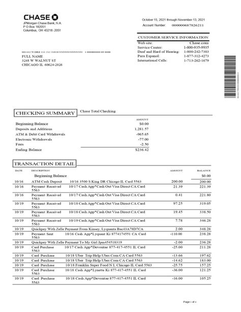 Chase Bank Statement Template Printable