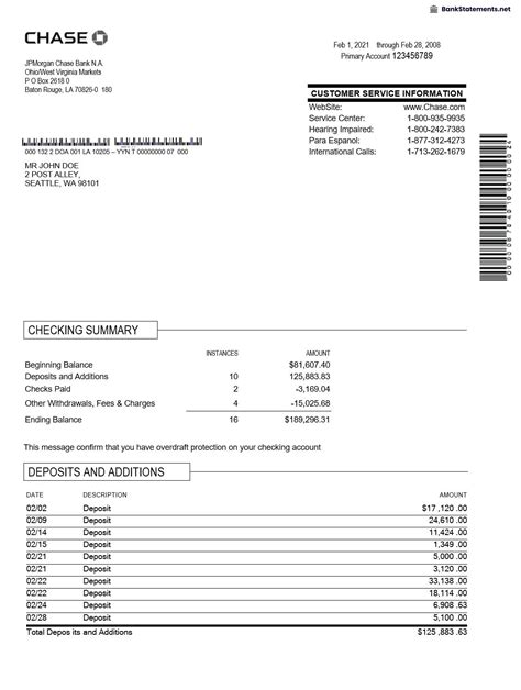 Chase Bank Statement Template Sample PDF