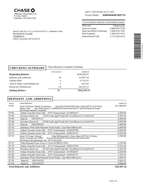 Chase Bank Statement Template Example