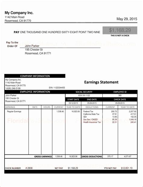 Check Stub Template for Excel