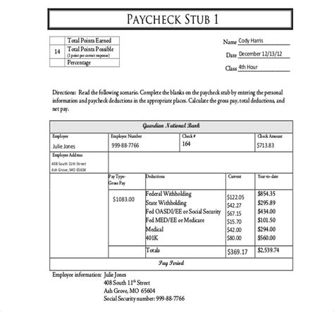 Check Stub Template for Google Sheets