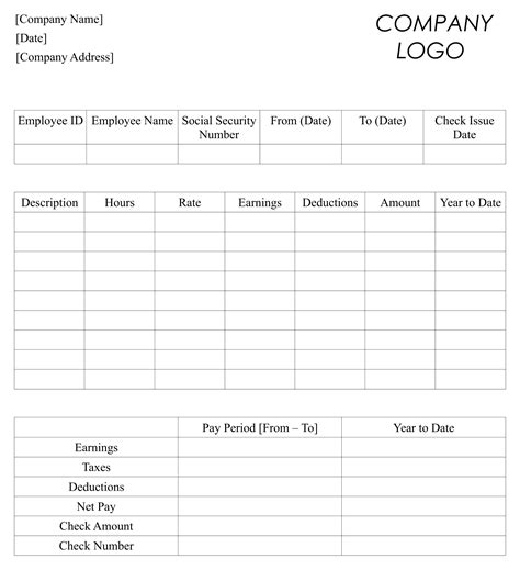 Blank Check Stub Template Printable