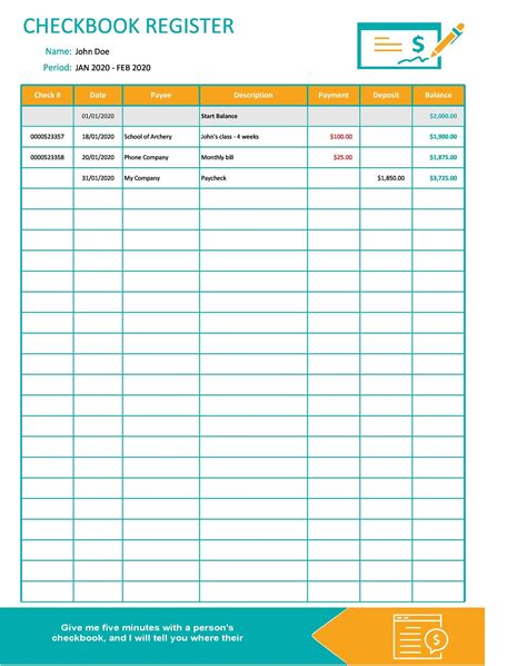 Checkbook Register Template Image 1