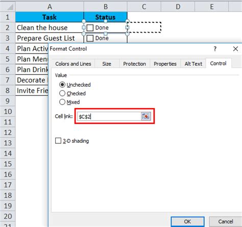 Checkbox Excel Example 2